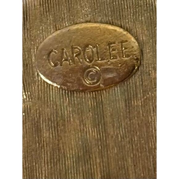 B48 Carolee Clip On Earrings Vintage Gold Tone Faux Lapis Cabochon Statement - Picture 6 of 7